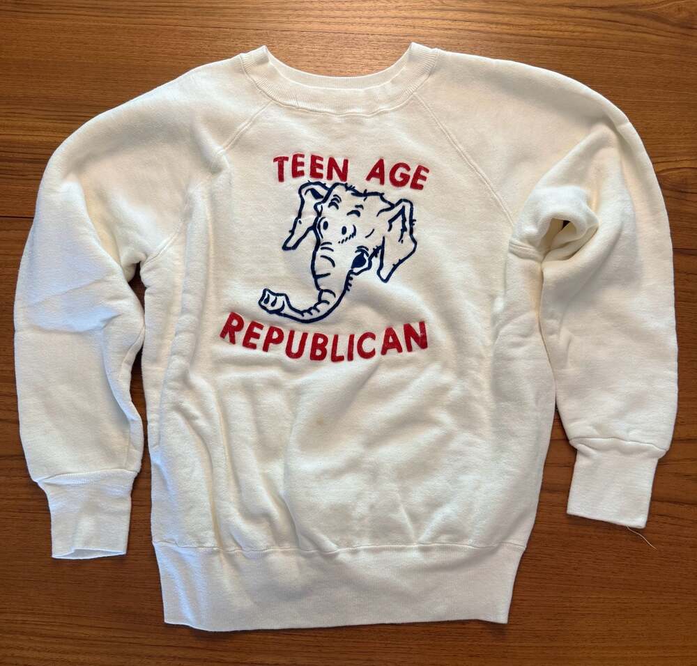 Vintage 1960s Teen Age Republican Elephant Graphic Raglan Sweatshirt